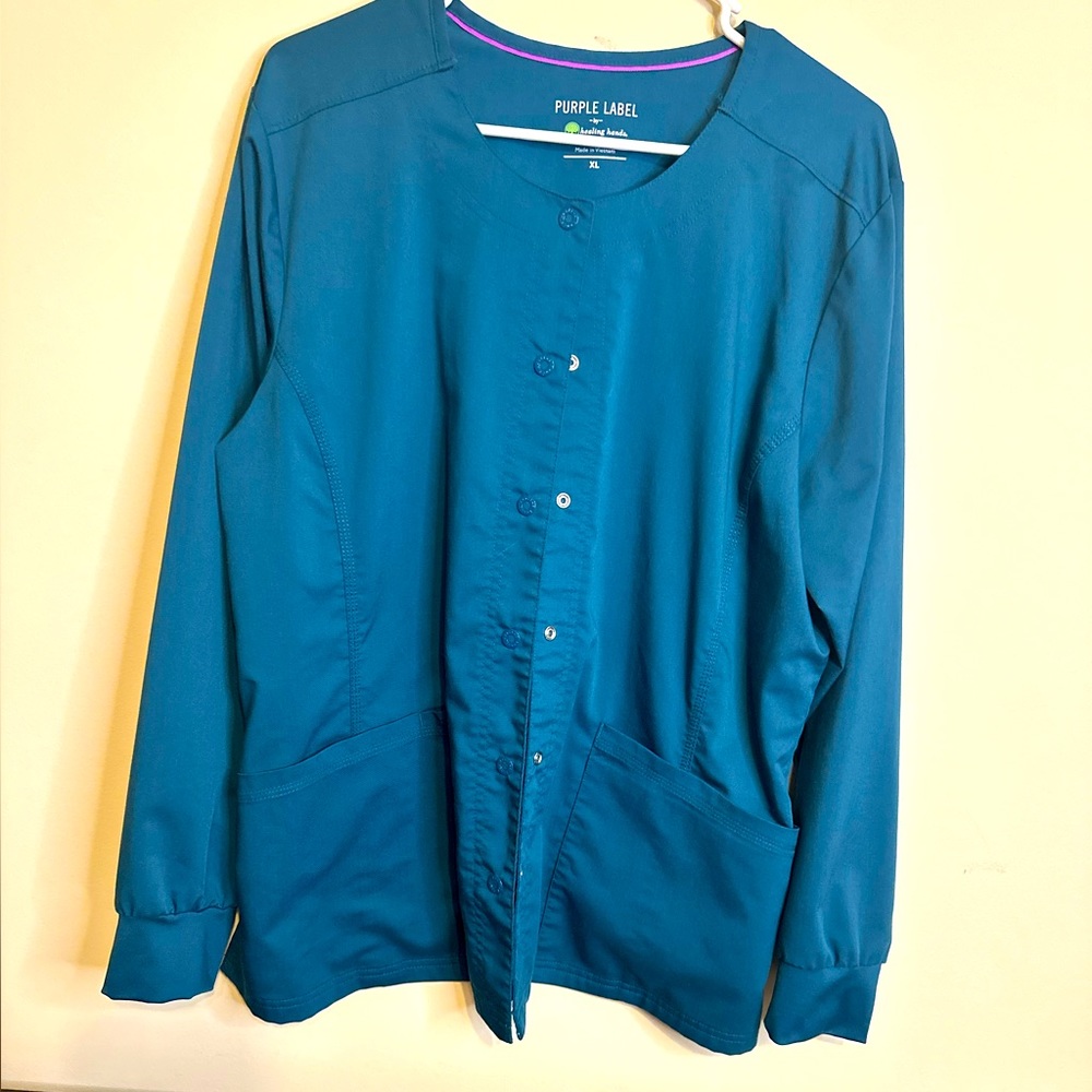 Purple Label by Healing Hands Women's Daisy Snap Scrub Jacket, XL, Caribbean